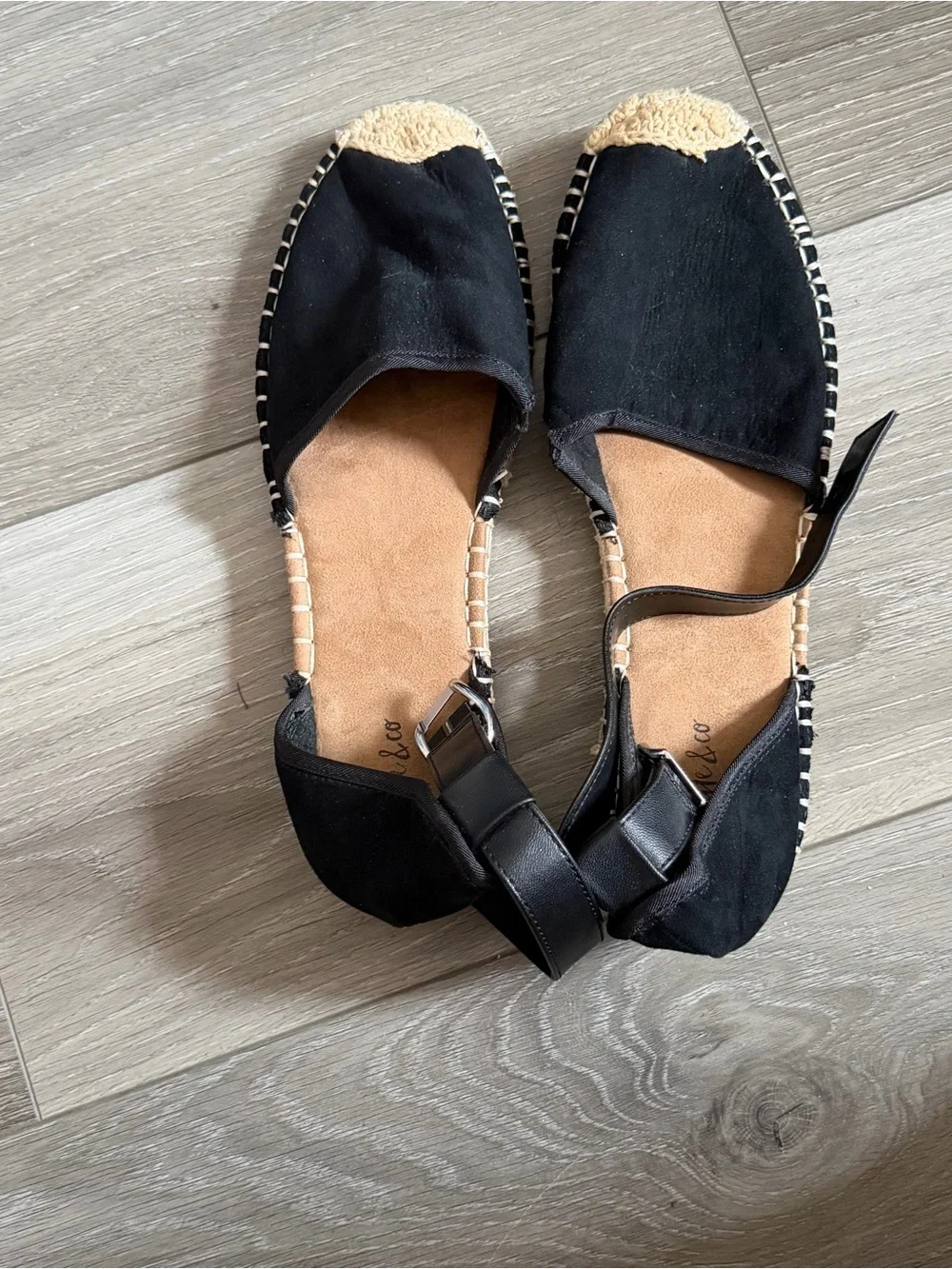 Black Espadrille Flat Sandals with Ankle Strap Sz 10